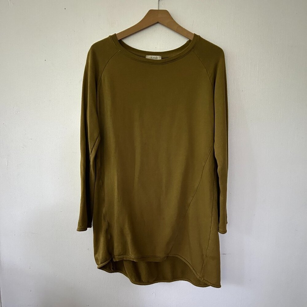 Crossley Tunic Sweatshirt Womens Small Green Brown Made in Italy Goblincore FLAW